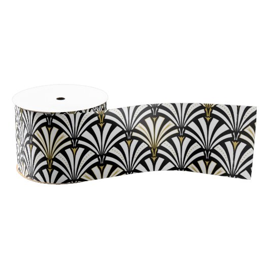 Art Deco-ventilatorpatroon - wit en zwart Grosgrain Lint (Spoel)