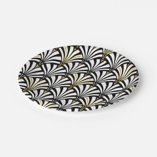 Art Deco-ventilatorpatroon - wit en zwart Papieren Bordje (Gekanteld)
