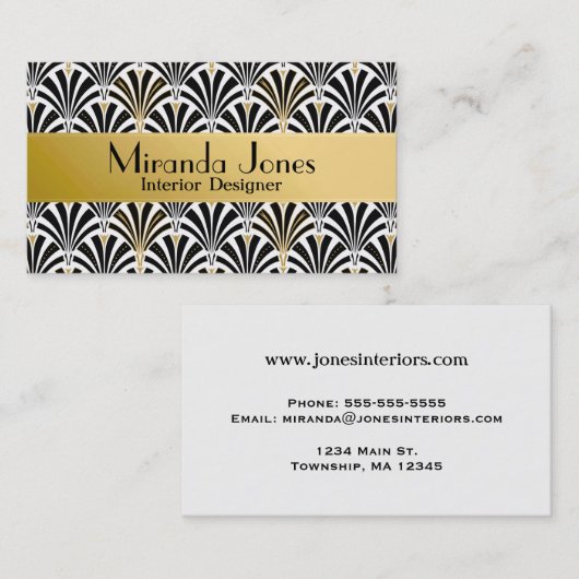 Art Deco-ventilatorpatroon - zwart op wit Visitekaartje (Voorkant / Achterkant)