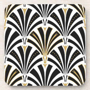 Art Deco-ventilatorpatroon - zwart-wit Bier Onderzetter