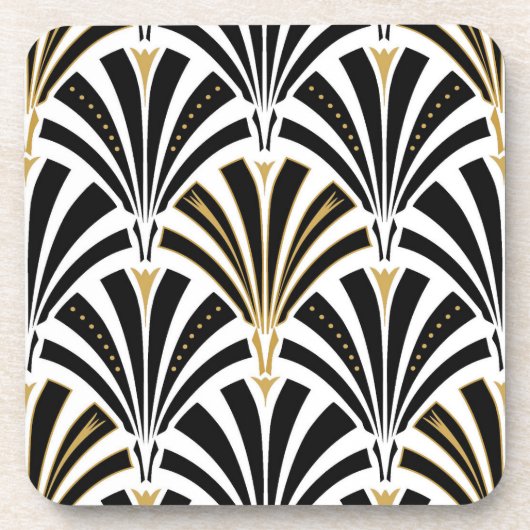 Art Deco-ventilatorpatroon - zwart-wit Bier Onderzetter (Voorkant)