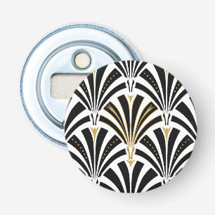 Art Deco-ventilatorpatroon - zwart-wit Button Flesopener