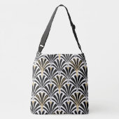 Art Deco-ventilatorpatroon - zwart-wit Crossbody Tas (Achterkant)