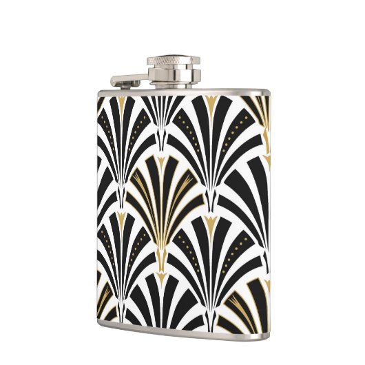 Art Deco-ventilatorpatroon - zwart-wit Heupfles (Links)