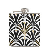 Art Deco-ventilatorpatroon - zwart-wit Heupfles (Voorkant)