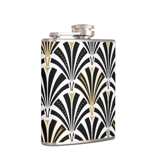 Art Deco-ventilatorpatroon - zwart-wit Heupfles (Rechts)