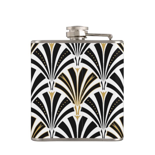 Art Deco-ventilatorpatroon - zwart-wit Heupfles (Achterkant)