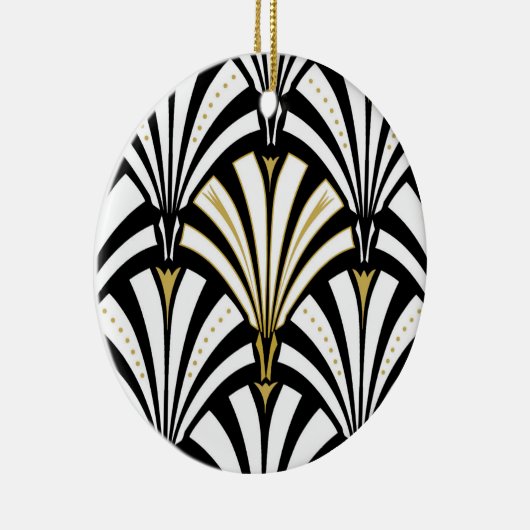 Art Deco-ventilatorpatroon - zwart-wit Keramisch Ornament (Rechts)