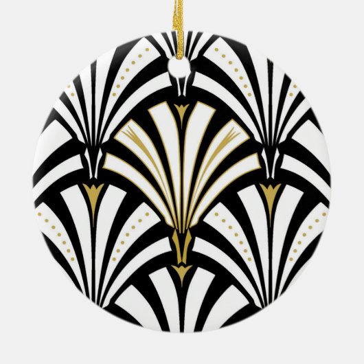 Art Deco-ventilatorpatroon - zwart-wit Keramisch Ornament (Achterkant)