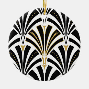 Art Deco-ventilatorpatroon - zwart-wit Keramisch Ornament