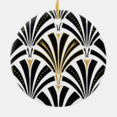 Art Deco-ventilatorpatroon - zwart-wit Keramisch Ornament (Achterkant)