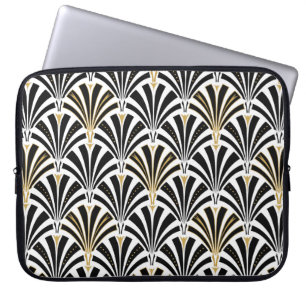 Art Deco-ventilatorpatroon - zwart-wit Laptop Sleeve