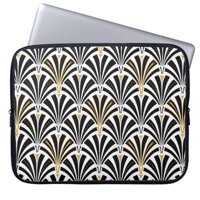 Art Deco-ventilatorpatroon - zwart-wit Laptop Sleeve (Voorkant)