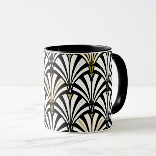 Art Deco-ventilatorpatroon - zwart-wit Mok (Voorkant rechts)