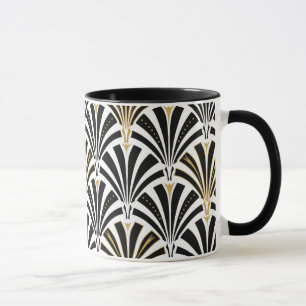 Art Deco-ventilatorpatroon - zwart-wit Mok