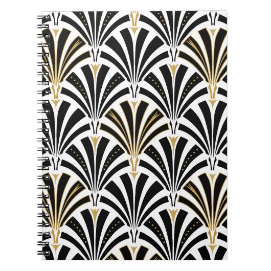 Art Deco-ventilatorpatroon - zwart-wit Notitieboek (Voorkant)