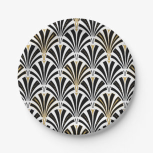 Art Deco-ventilatorpatroon - zwart-wit Papieren Bordje