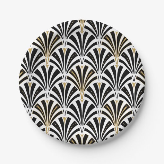 Art Deco-ventilatorpatroon - zwart-wit Papieren Bordje (Voorkant)