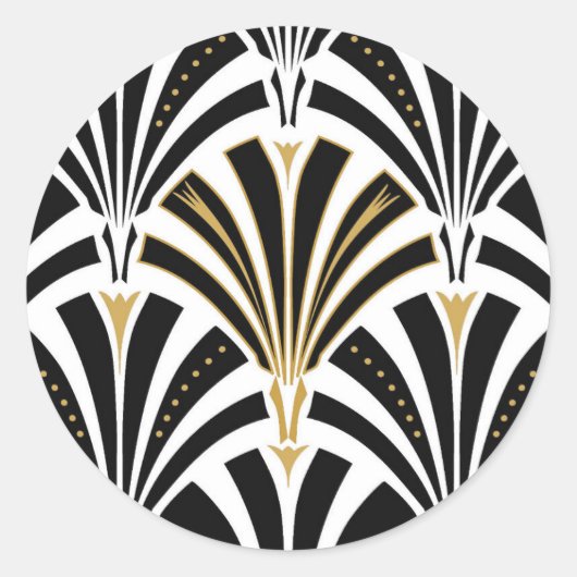 Art Deco-ventilatorpatroon - zwart-wit Ronde Sticker (Voorkant)