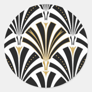 Art Deco-ventilatorpatroon - zwart-wit Ronde Sticker
