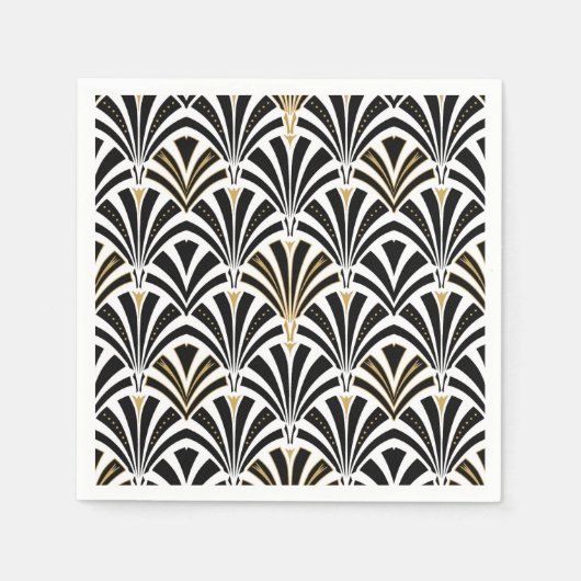 Art Deco-ventilatorpatroon - zwart-wit Servetten (Voorkant)