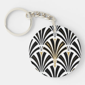 Art Deco-ventilatorpatroon - zwart-wit Sleutelhanger