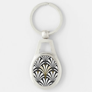 Art Deco-ventilatorpatroon - zwart-wit Sleutelhanger