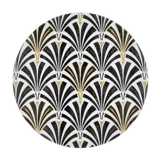 Art Deco-ventilatorpatroon - zwart-wit Snijplank (Voorkant)