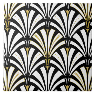 Art Deco-ventilatorpatroon - zwart-wit Tegeltje