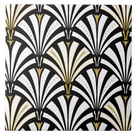 Art Deco-ventilatorpatroon - zwart-wit Tegeltje (Voorkant)