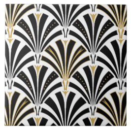Art Deco-ventilatorpatroon - zwart-wit Tegeltje