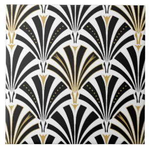 Art Deco-ventilatorpatroon - zwart-wit Tegeltje