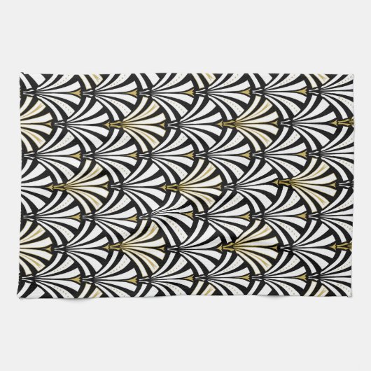 Art Deco-ventilatorpatroon - zwart-wit Theedoek (Horizontaal)
