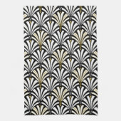 Art Deco-ventilatorpatroon - zwart-wit Theedoek (Verticaal)