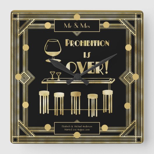 Art Deco-verbod is meer dan 1920 zwart goud Vierkante Klok (Voorkant)