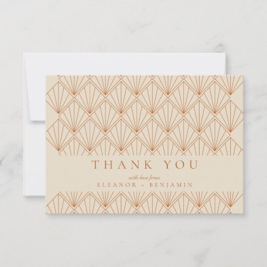Art Deco Verbrandt Oranje Elegant Custom Wedding Bedankkaart (Voorkant)