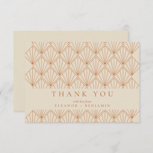 Art Deco Verbrandt Oranje Elegant Custom Wedding Bedankkaart (Voorkant / Achterkant)