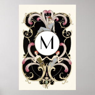 ART DECO VEREN, SCHOONHEID MODE KOSTUUM MONOGRAAM POSTER