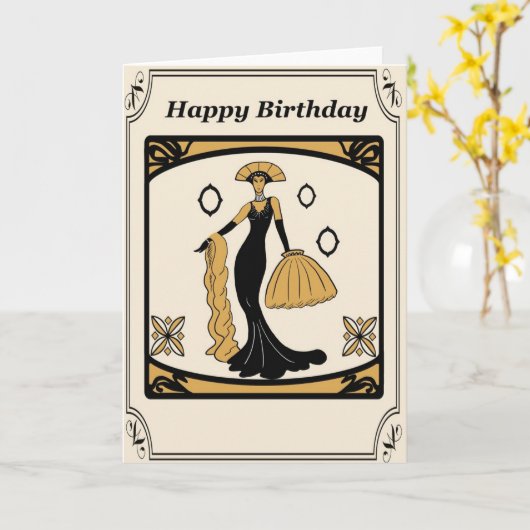 Art Deco Verjaardag Kaart (Gele Bloem)