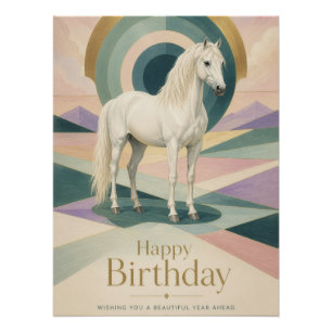 Art Deco verjaardag Witte Paard Geometrisch Perfect Poster