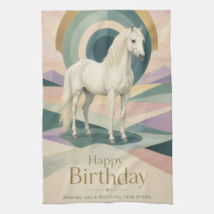 Art Deco verjaardag Witte Paard Geometrisch Theedoek