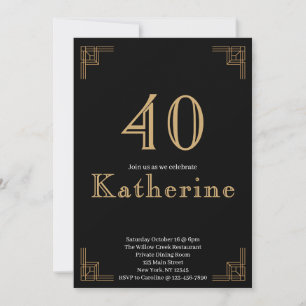 Art Deco Verjaardag Zwart Goud Roaring Twinties Kaart