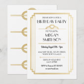 Art Deco verjaardagsfeest 1920 Gatsby Gold Uitnodi Kaart (Voorkant / Achterkant)