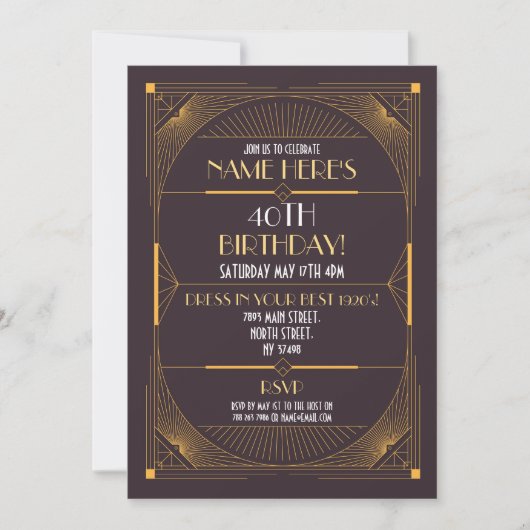 Art Deco-verjaardagsfeest in Gatsby-stijl uit de j Kaart (Voorkant)