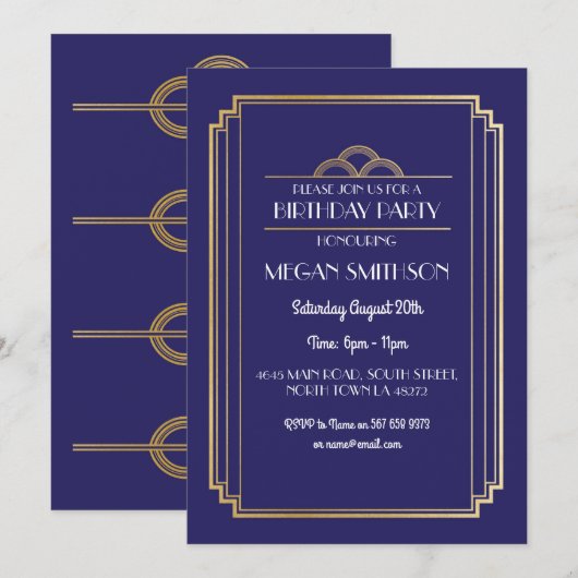 Art Deco Verjaardagsfeest Nodig Marine 1920s 21 30 Kaart (Voorkant / Achterkant)