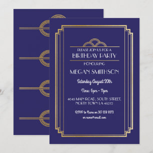 Art Deco Verjaardagsfeest Nodig Marine 1920s 21 30 Kaart