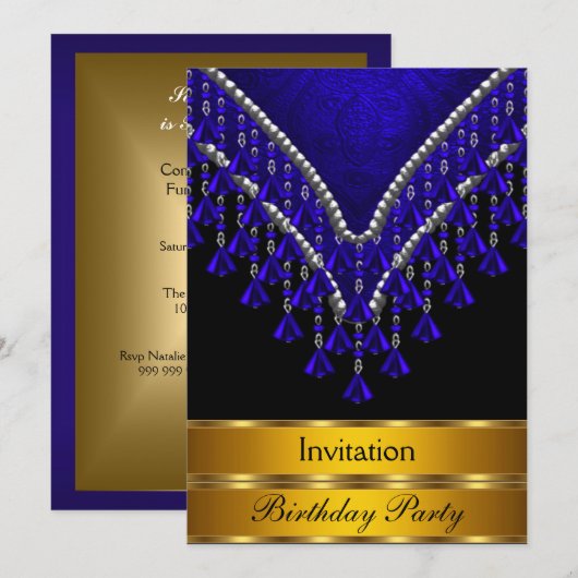 Art Deco verjaardagsfeest uitnodiging Koninklijk B (Voorkant / Achterkant)