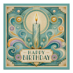 Art Deco Verlichte Kaars Verjaardag Perfect Poster