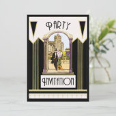 Art Deco Verloving Cocktail Party Custom Kaart (Staand voorkant)