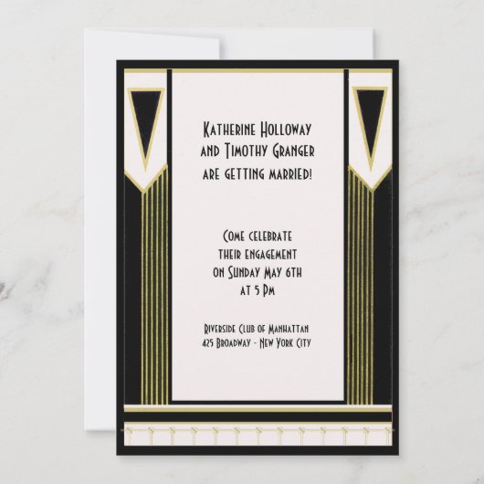 Art Deco Verloving Cocktail Party Custom Kaart (Achterkant)